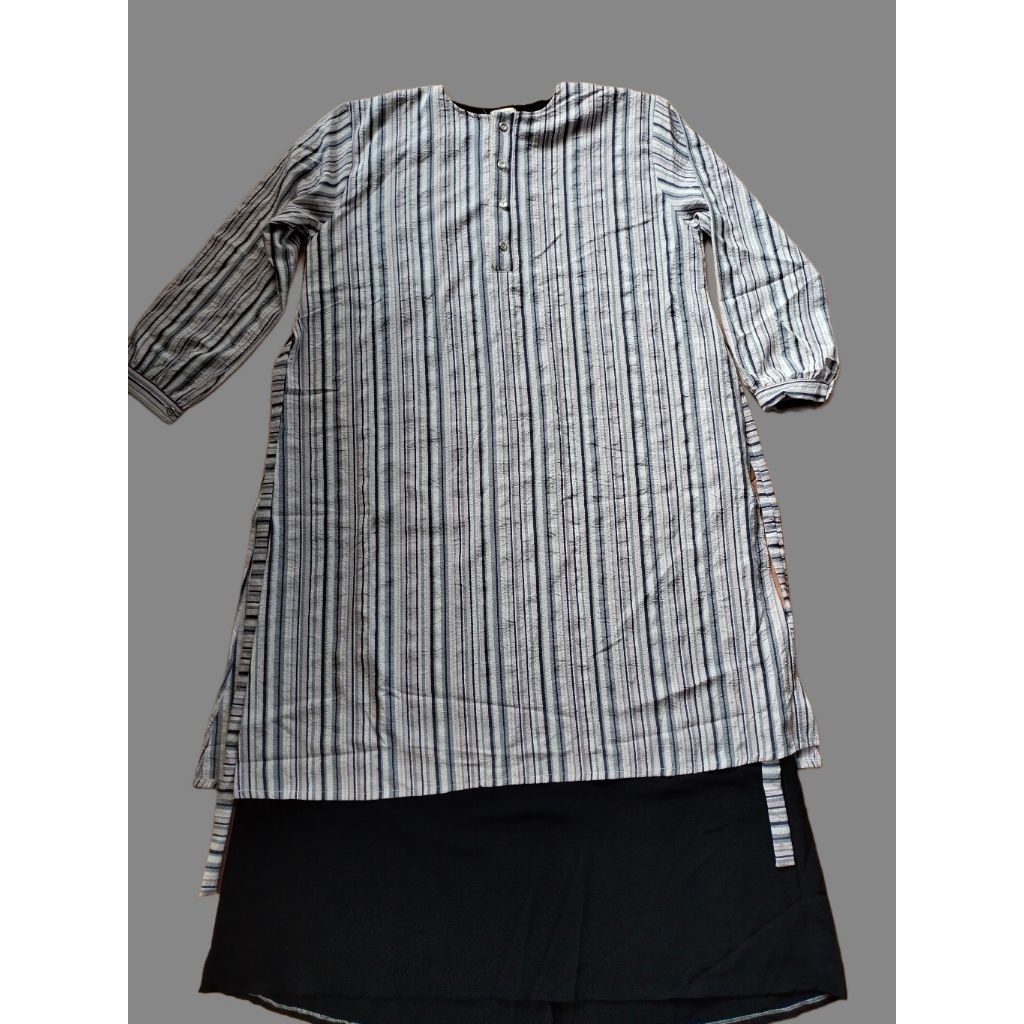 Prelove Gamis Motif Salur Bahan Crinkle