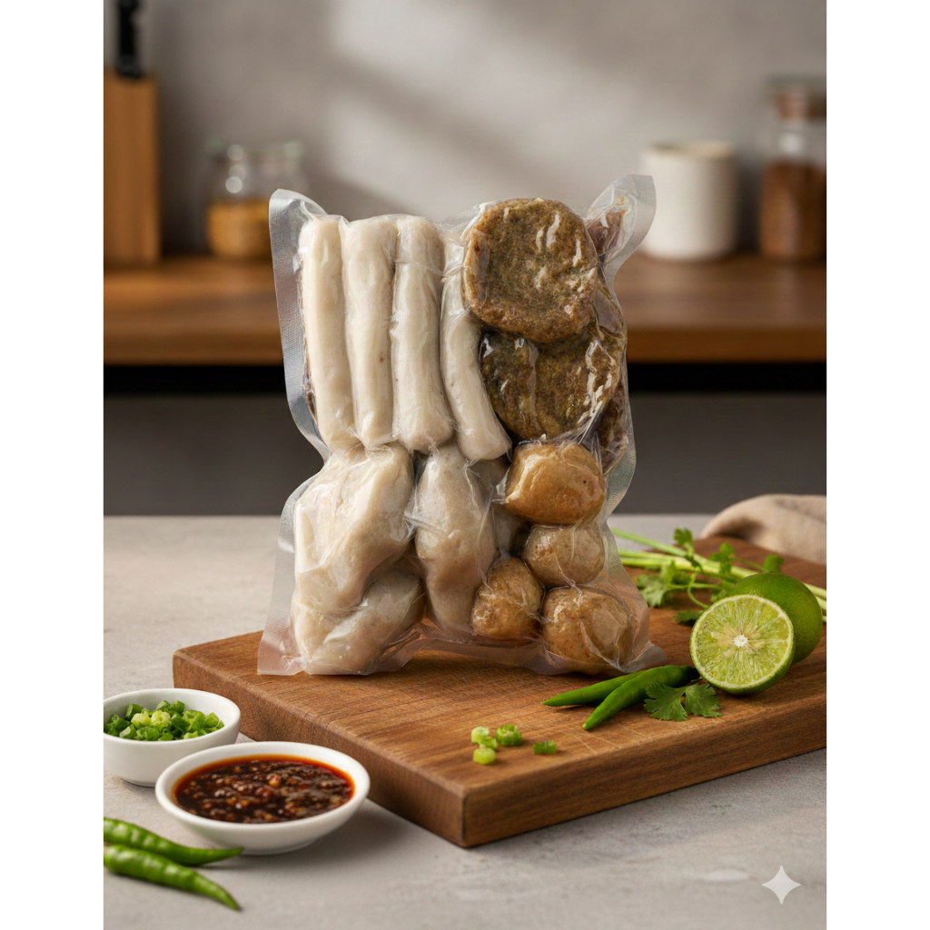 Pempek Tenggiri Premium / Pempek Liwura Paket Frozen Mix Isi 5, Pempek Kulit Crispy & Otak-Otak Pang