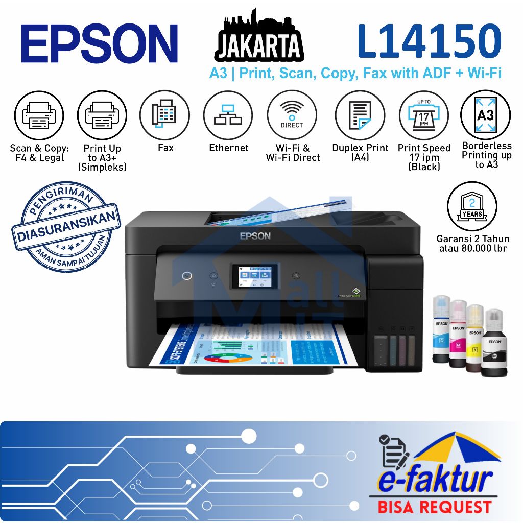 MALLIT EPSON Printer Epson L14150 L-14150 L 14150 Ecotank A3+ A3 WiFi Direct Inkjet Garansi Resmi Ja
