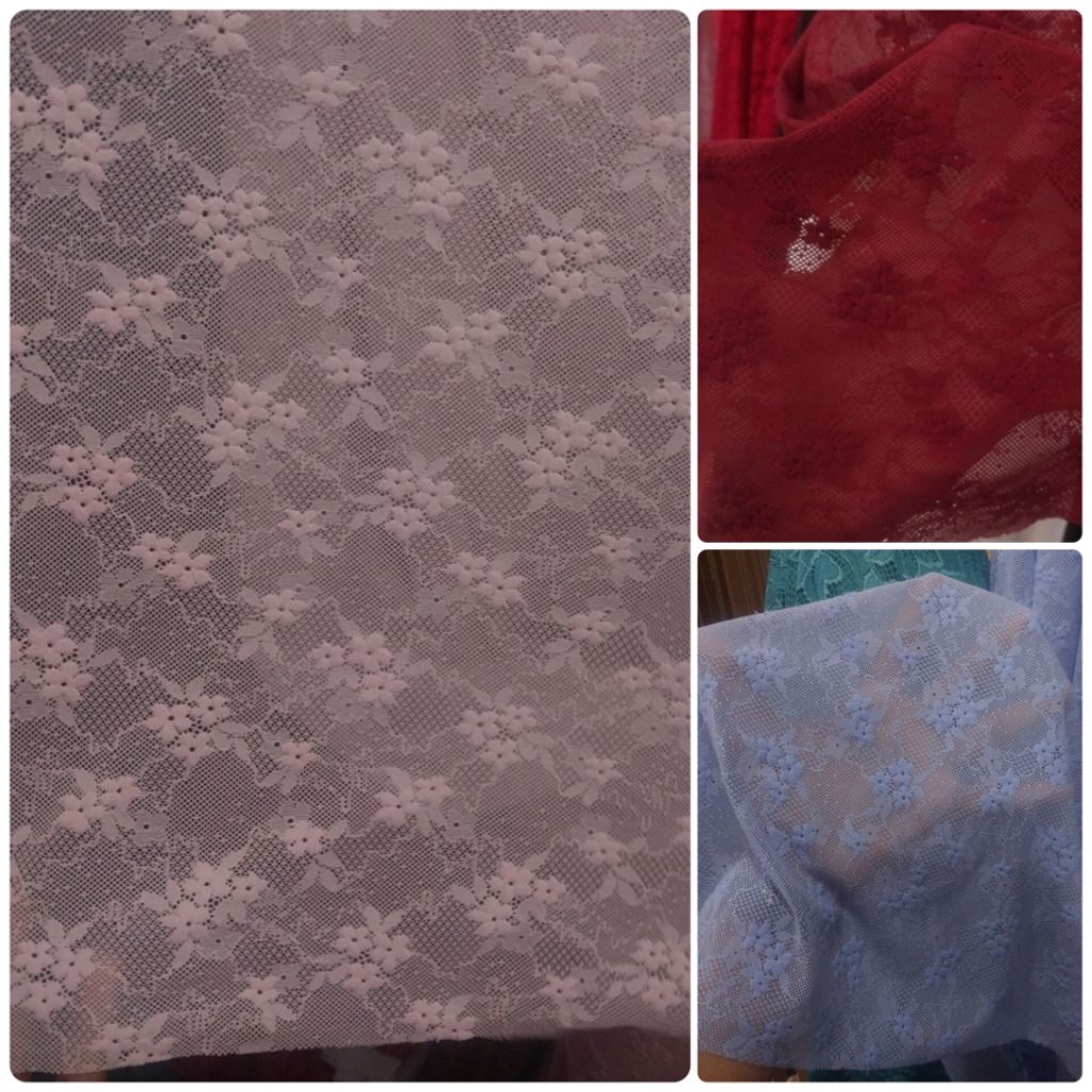 KAIN/BAHAN BRUKAT MELAR METERAN/BRUKAT STRETCH/MOTIF BUNGA/BRUKAT KEBAYA(Harga per 0,5 meter)