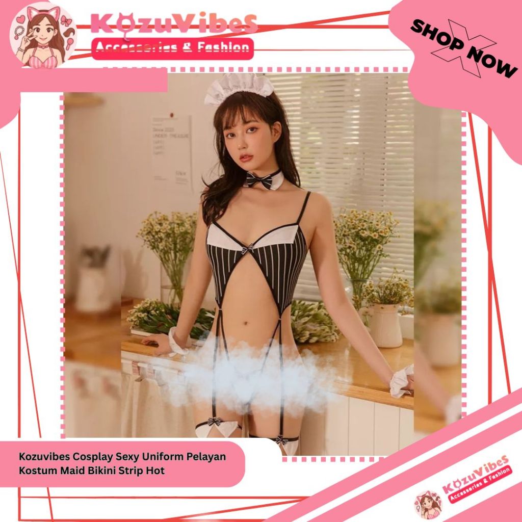 Kozuvibes Cosplay Sexy Uniform Pelayan Kostum Maid Bikini Strip Hot