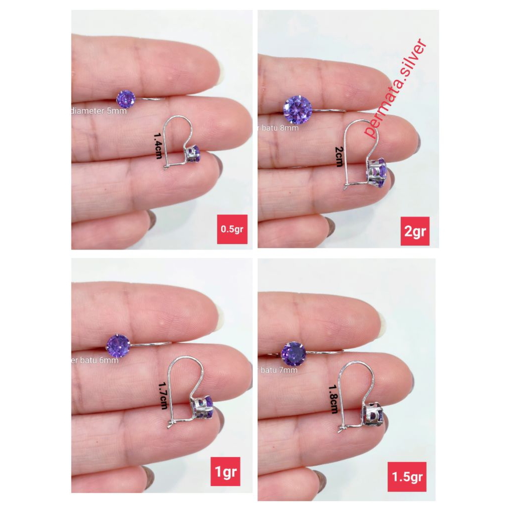 Anting Kait Desi Batu Ungu Perak Asli 925 Silver