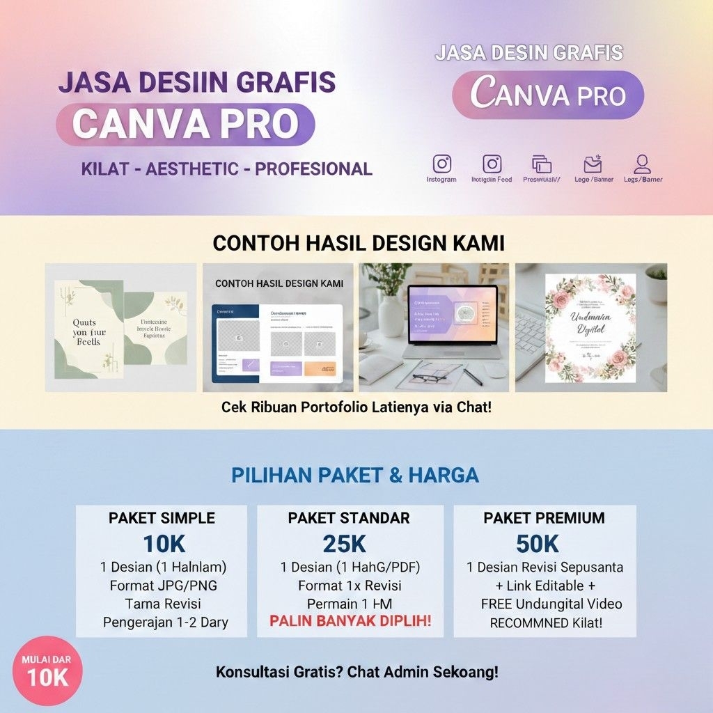Jasa Desain Canva Pro Aesthetic - Feed IG / PPT / CV / Flyer / Undangan