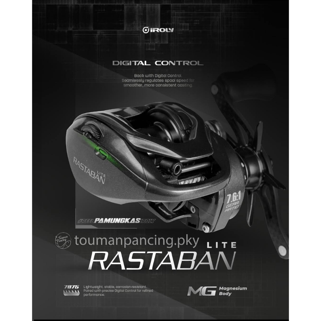 Iroly Rastaban Lite Reel BC Baitcasting Digital Control Magnesium Body Ultralight 155g Gear 7.6:1