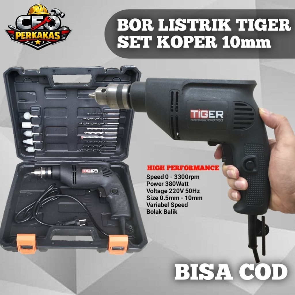 MESIN BOR LISTRIK LENGKAP KOPER BOR LISTRIK TIGER V2 MESIN BOR BOLAK BALIK LENGKAP TIGER V2