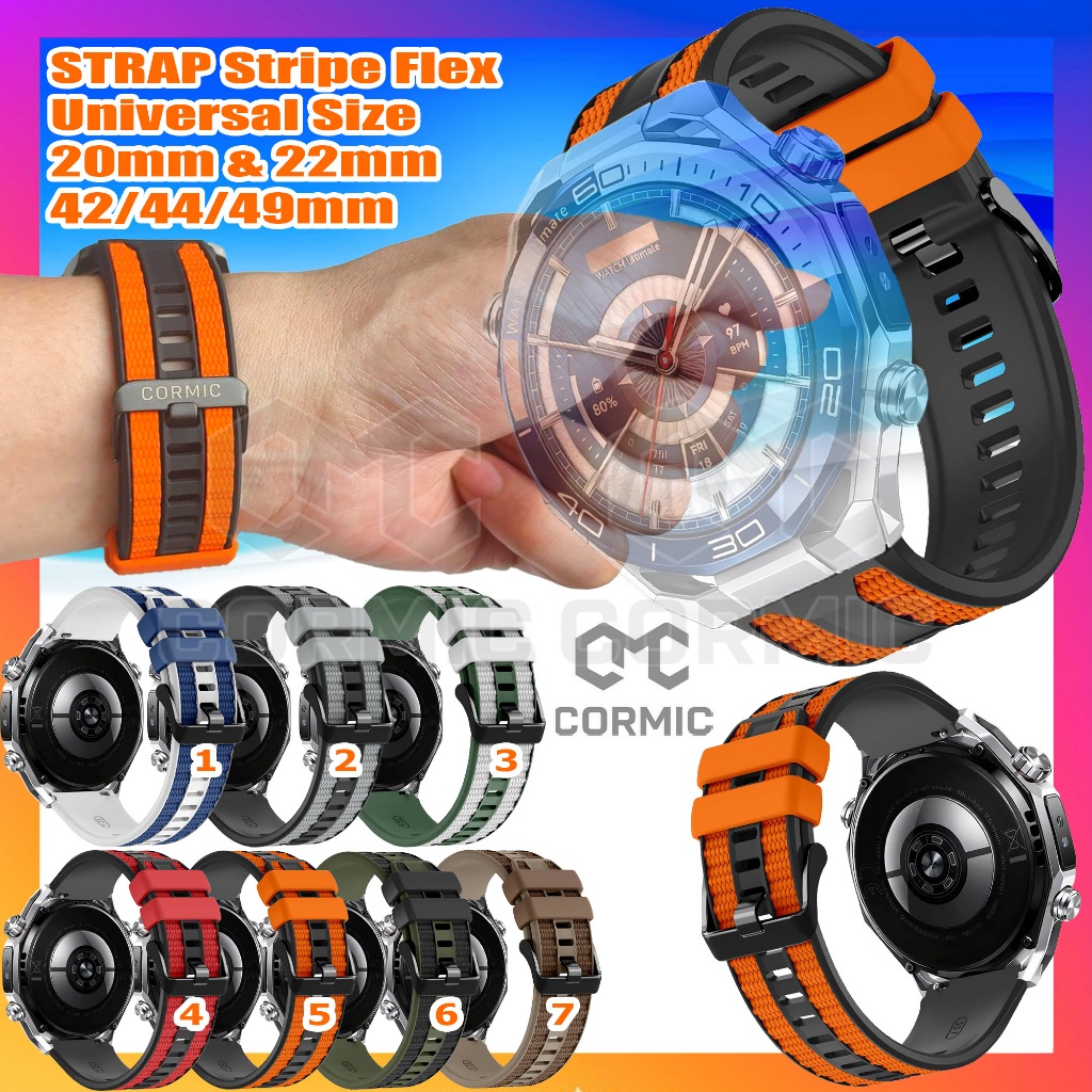 Strap Smartwatch STRIPE FLEX CormiC Tali Jam Tangan Karet Rubber 22mm 20mm18mm 24mm 26mm Universal S