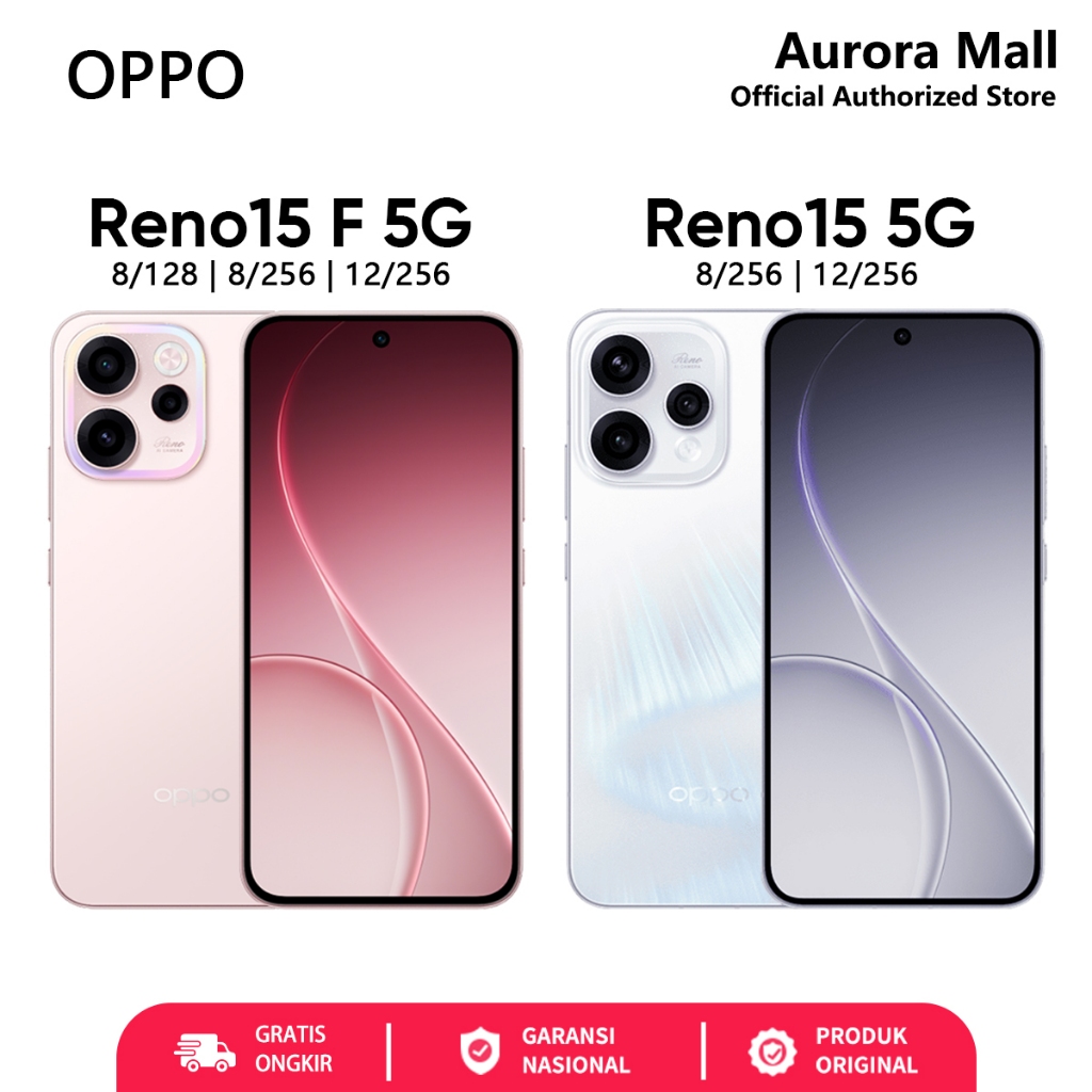 OPPO Reno 15 5G & Reno 15F 8/256GB 12/256GB (12GB+12GB Extended RAM) Official Store HP Terbaru 2026