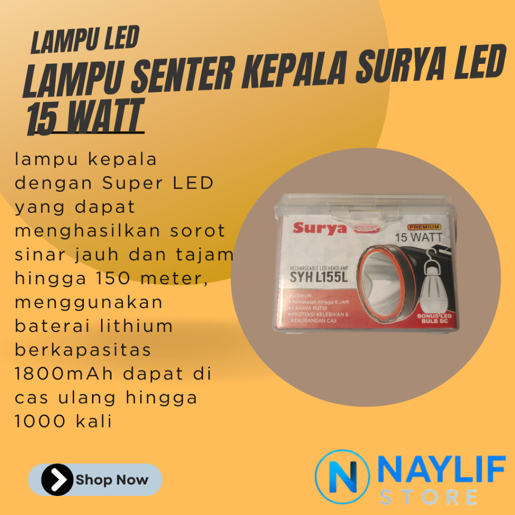 LAMPU KEPALA LED SURYA 15 WATT
