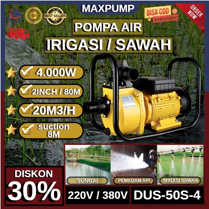 MAXPUMP Pompa Air Sawah 2inch Pompa Banjir Mesin Pompa Air Pertanian Sawah lrigasi Water Pump Listri