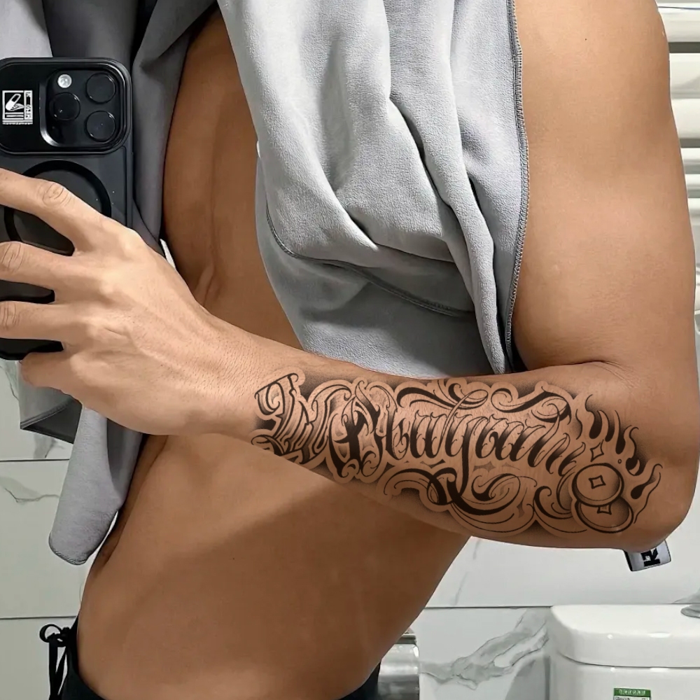 PG Stiker Tato Herbal Stiker tato huruf seni Stiker Tato Temporary Semi Permanen Tato Lengan bunga