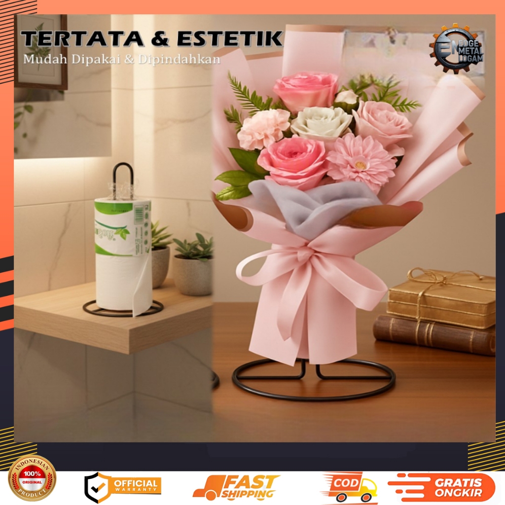 Stand Holder Tisu Dapur Besi Hitam – Tempat Tisu Roll Dapur Tahan Karat Minimalis Kuat & Estetik