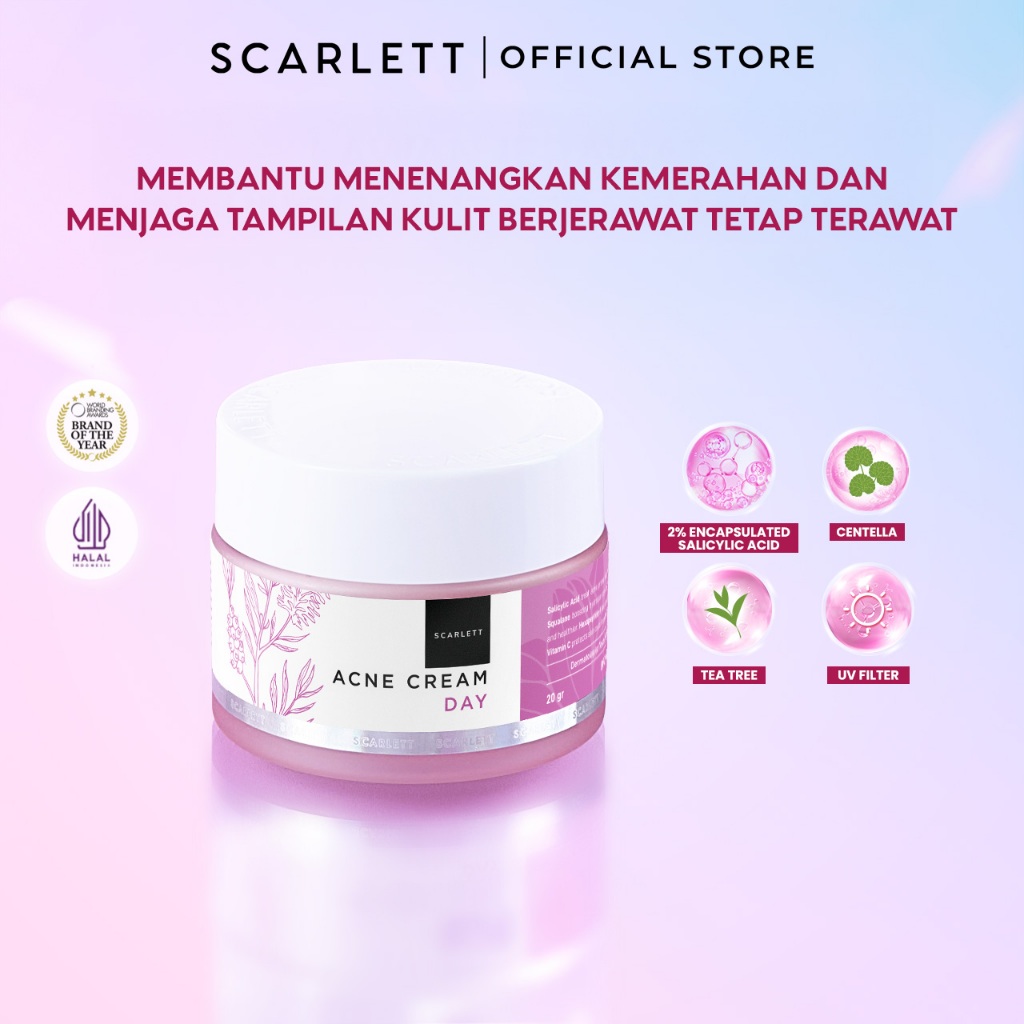 Scarlett Whitening Acne Day Cream - Krim Pagi Penghilang & Perawatan Jerawat Ampuh Atasi Hingga Beka