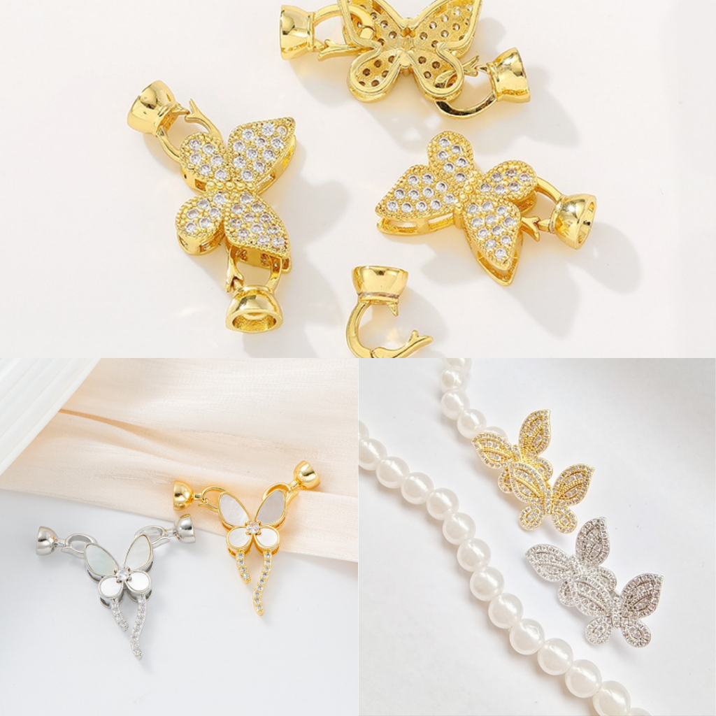 Kaitan Tembaga Lapis Emas 18K, Kaitan Kalung, Kaitan kalung Mutiara, Aksesoris Kalung Mutiara