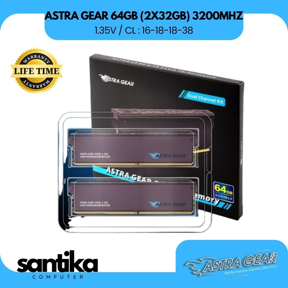 Memory Longdimm RAM Astra Gear Gaming DDR4 64GB (2 x 32GB) 3200MHz