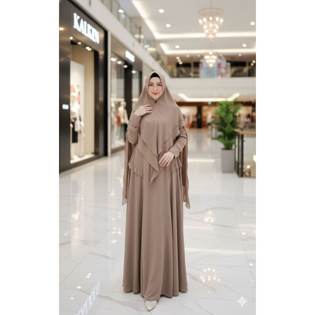 Gamis Ceruty Babydoll Premium Set Khimar mandalika by hannatia