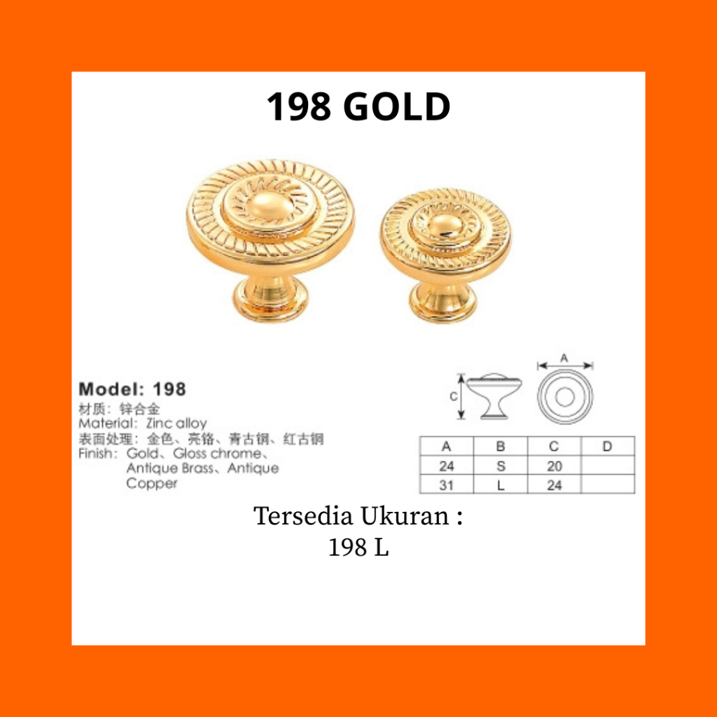 Handle 198 GOLD | Handle Tarikan Laci | Tarikan Pintu Laci Minimalis