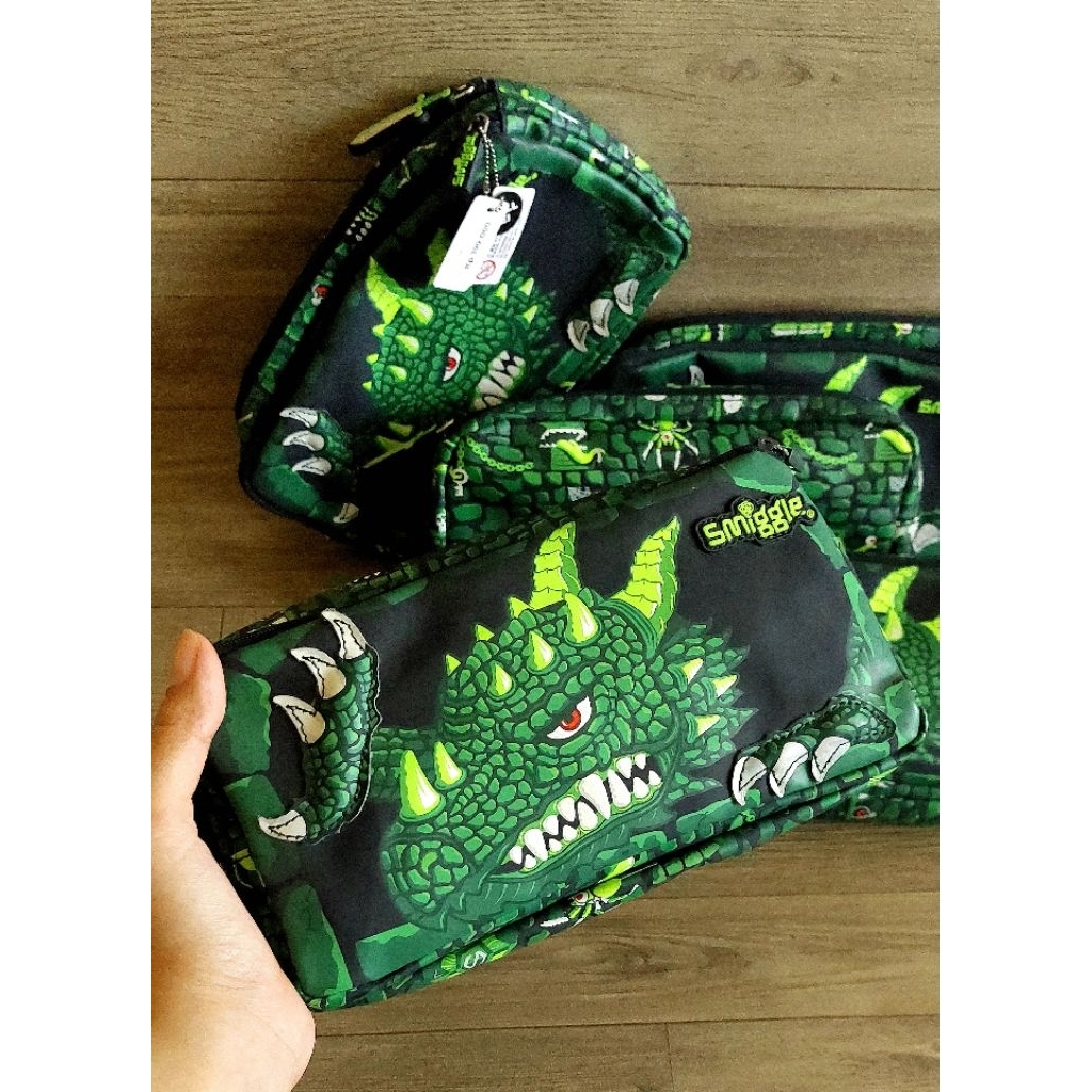 Smiggle*ORI Hi There Character Pocket Pencil Case Black Green