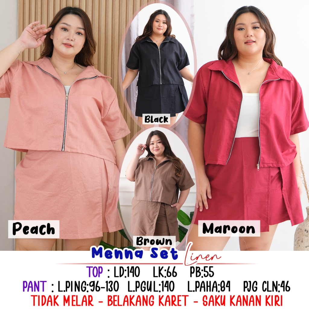 MENNA SET SETELAN WANITA LINEN BIGSIZE MURAH JUMBO NEW