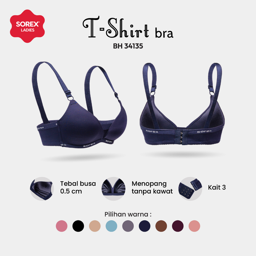 Sorex T-shirt Bra Busa Tanpa Kawat Kait 3 Setara Cup B BH Harian 34135