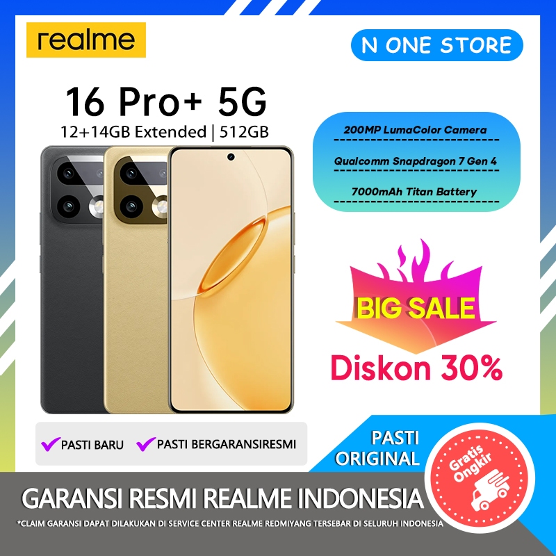 realme 16 Pro + 5G 12/512GB (12GB+14GB Extended RAM) NFC Official Store HP Terbaru 2026 Handphone
