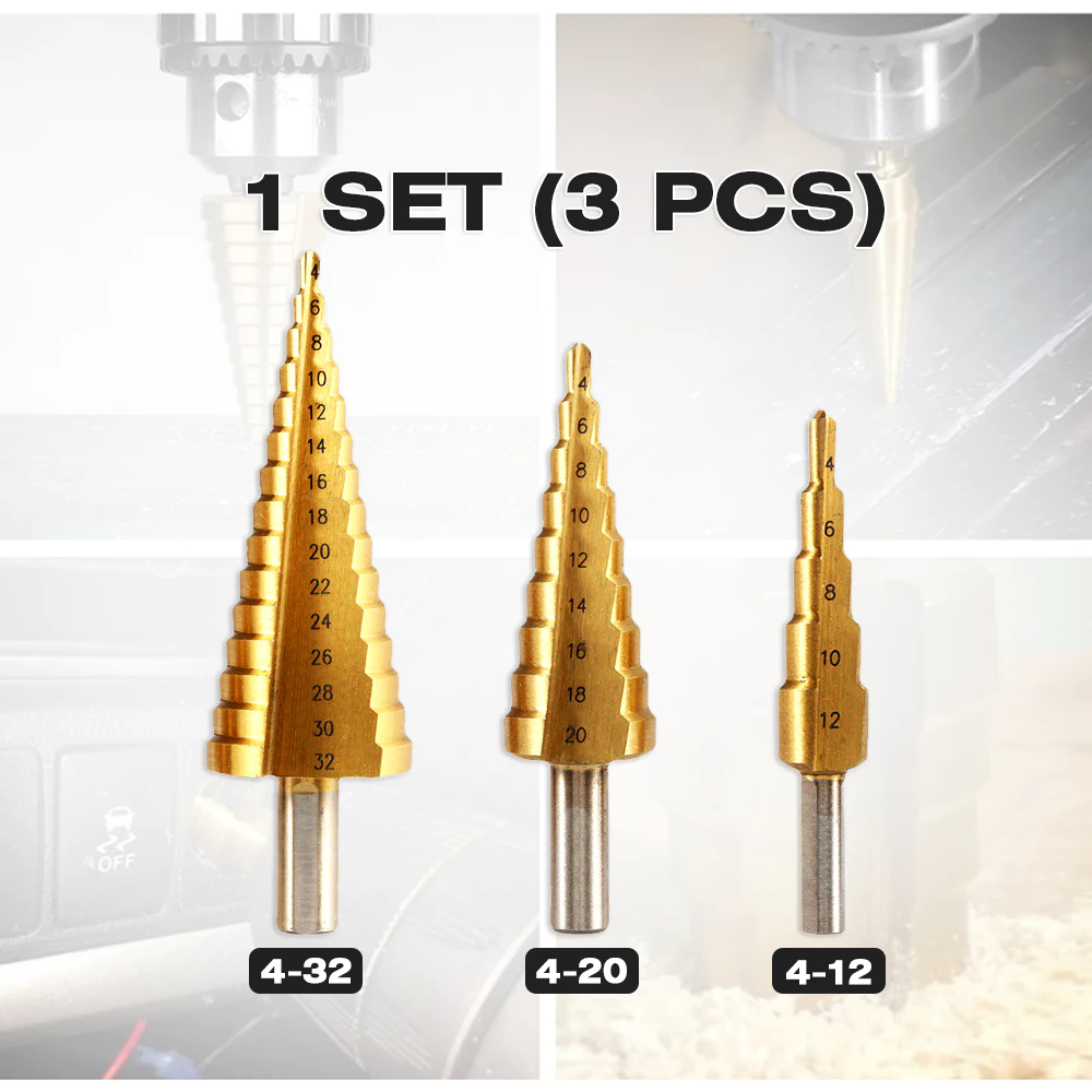 [KUALITAS TERBAIK] JLD 3PCS Mata Bor Spiral Pagoda HSS Titanium Coating - Multifungsi Step Drill Bit