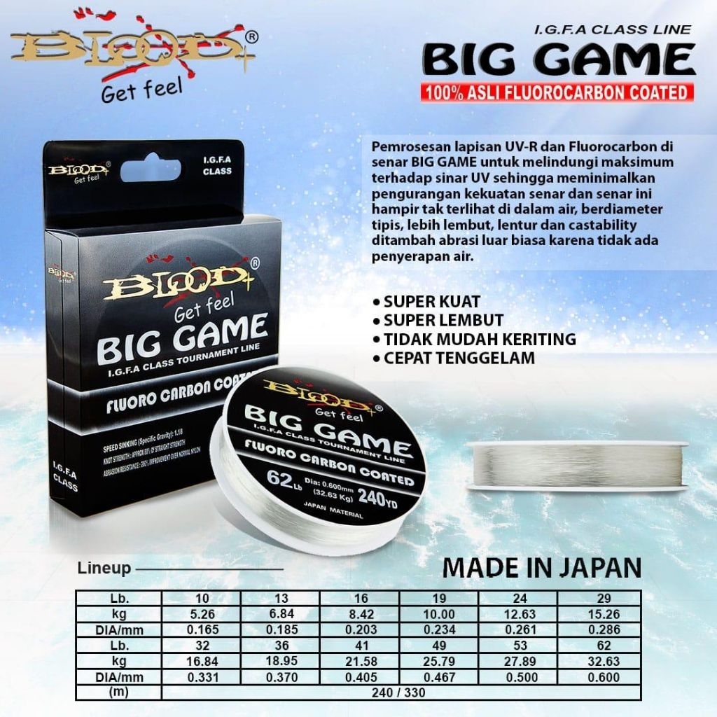 Senar blood big game fluoro carbon coated / senar pancing blood igfa class original