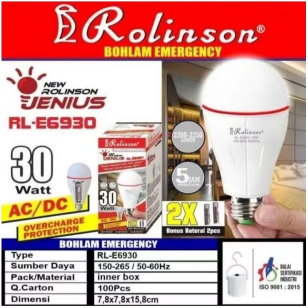 BOHLAM EMERGENCY ROLINSON/LAMPU EMERGENCY MENYALA SAAT MATI