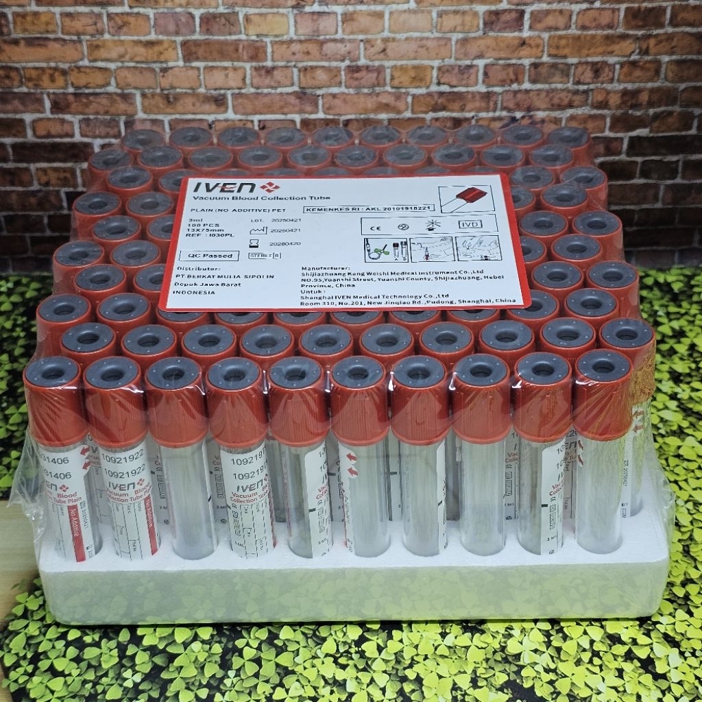 TABUNG PLAIN 3ML PET IVEN ISI 100 PCS | TABUNG MERAH 3ML PLASTIK | VACUM BLOOD TUBE PLAIN 3CC