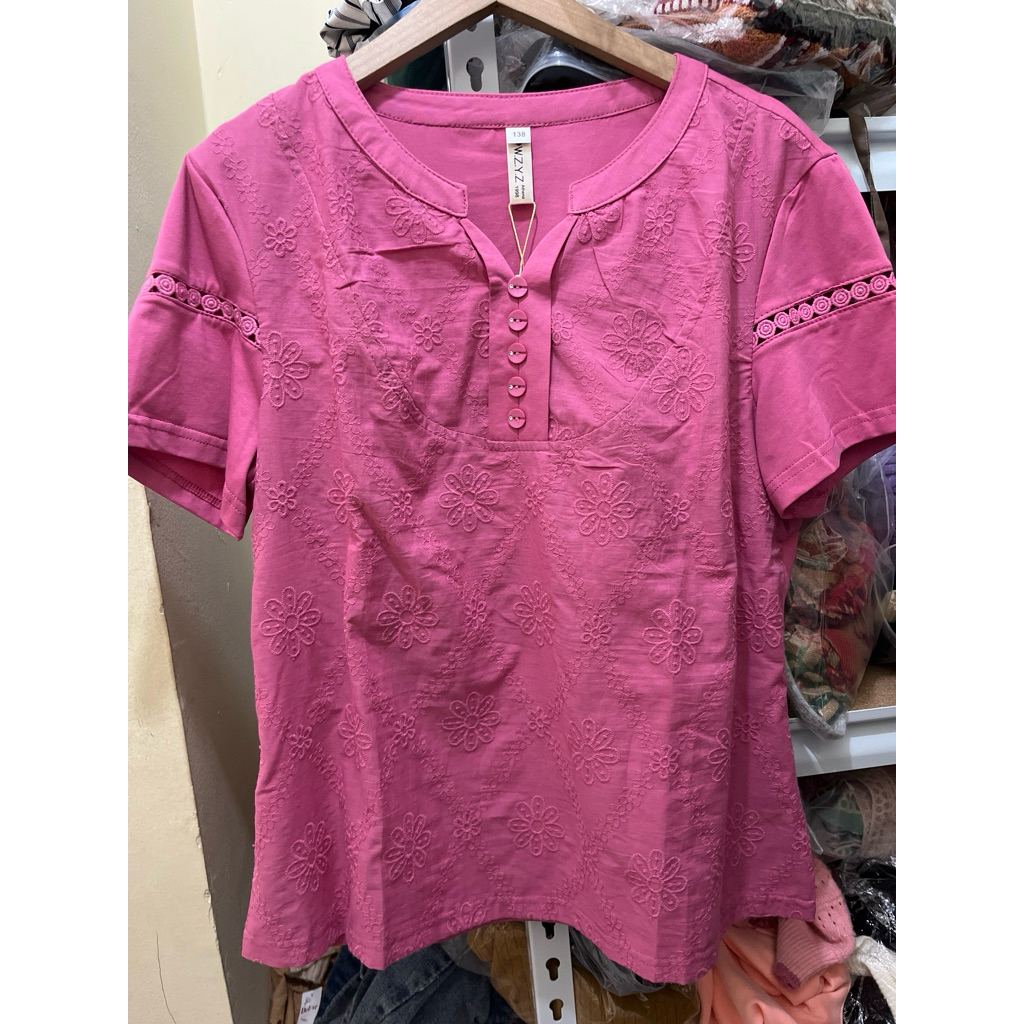 blouse katun bolong bordir import/kaos bordir bangkok/kaos kombinasi katun/blouse pendek bangkok