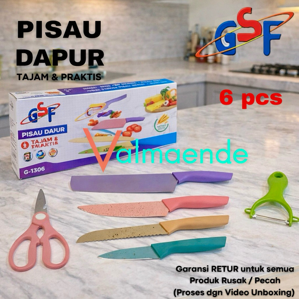 PISAU SET 6 in 1 Pisau Dapur Pisau Ceramic Pisau Buah Set Pisau Daging Parutan GSF 3106