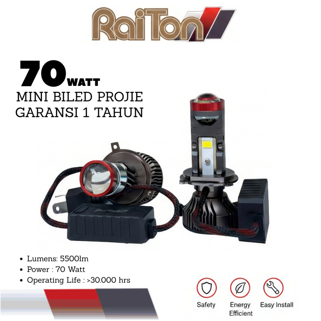 Raiton Bohlamp Led Mini Biled Projector H4 70 Watt
