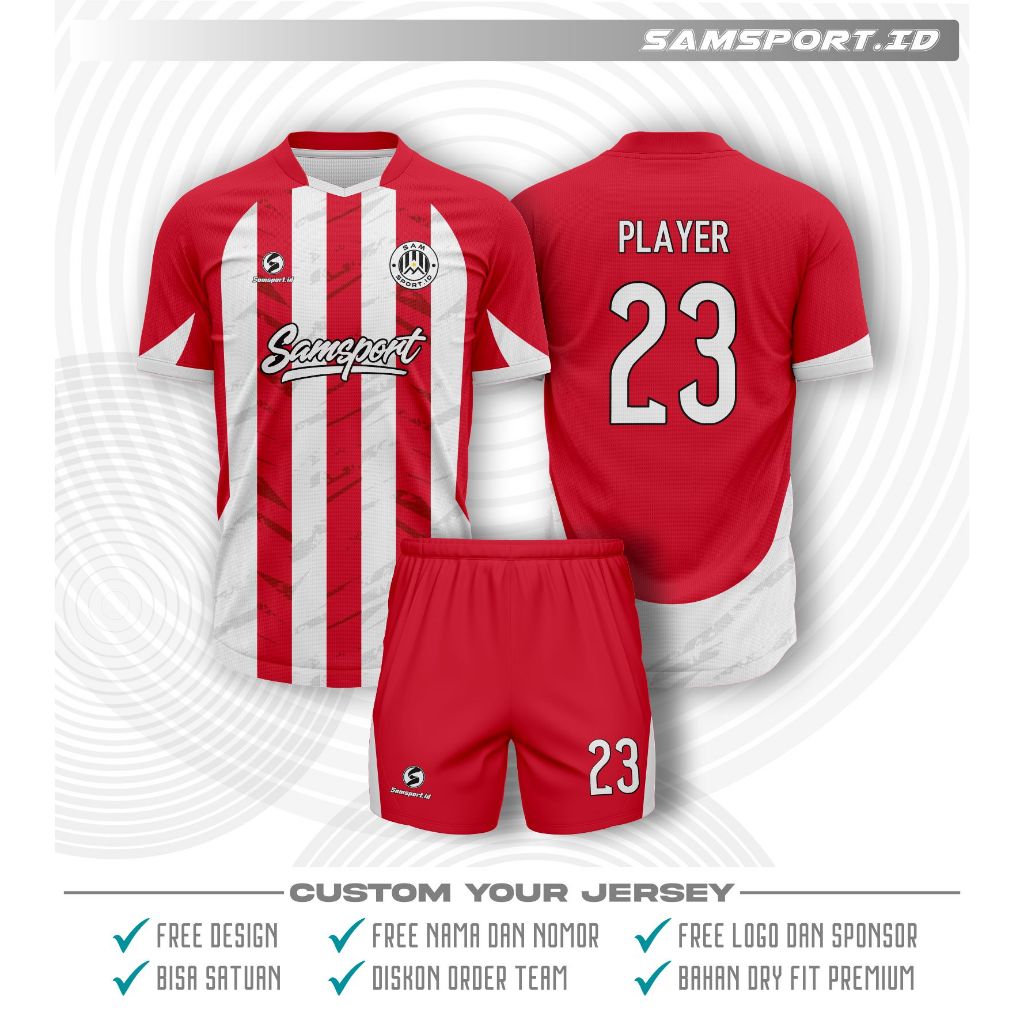 Jersey Bola Custom Nama dan Nomor/ Baju jersey Futsal Custom Nama Bahan dryfit Nyaman dan Adem Free 