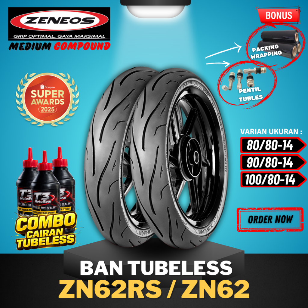 .[READY COD] BAN ZENEOS ZN62RS / ZN62 RING 14 (80/80-14 / 90/80-14 / 100/80-14 ) / BAN TUBELESS ZENE
