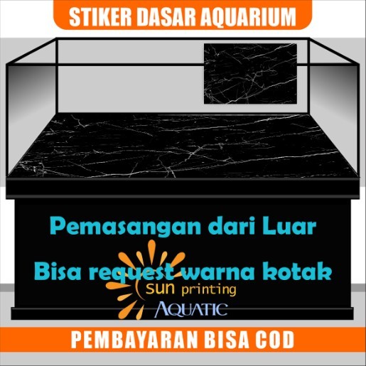 Stiker Lantai dasar Aquarium corak Marmer Hitam