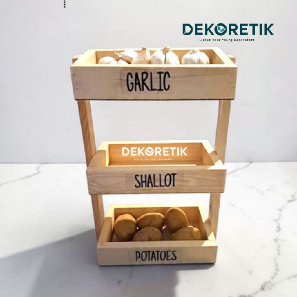 Rak Bumbu Dapur Kayu Minimalis  / Rak Bawang Kayu / Rak buah / Rak Susun / Rak Serbaguna