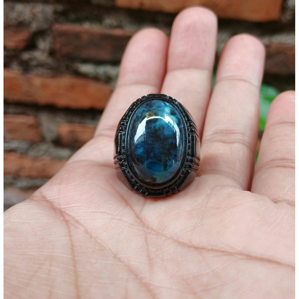 Cincin Batu bacan kembang blue elektrik natural