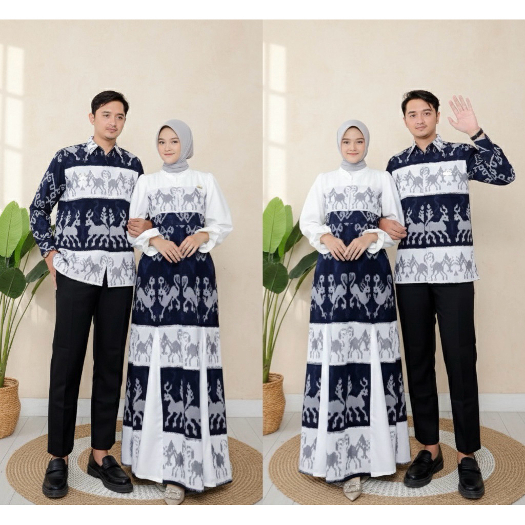 BAJU TENUN COUPLE RAYA SERIES / SET COUPLE GAMIS DAN KEMEJA TENUN MOTIF SUMBA