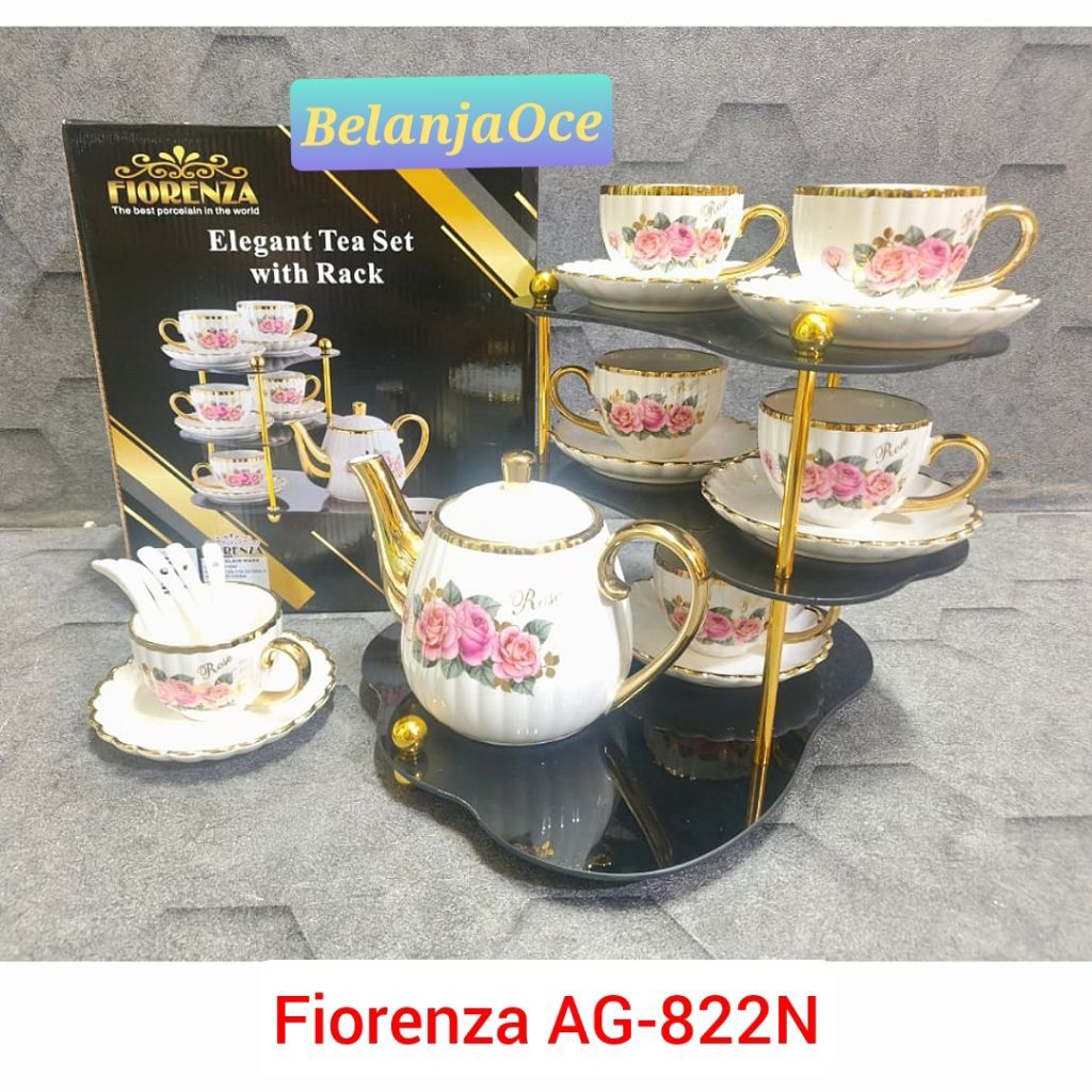 Tea Set Keramik FIORENZA / Teko Set Cangkir Piring Lepek (ORIGINAL)