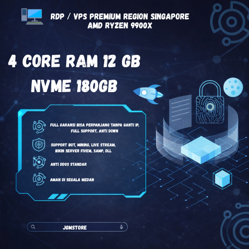 RDP VPS, Region Singapore, Ryzen 9900X, Anti Suspend, Perpanjangan Bergaransi