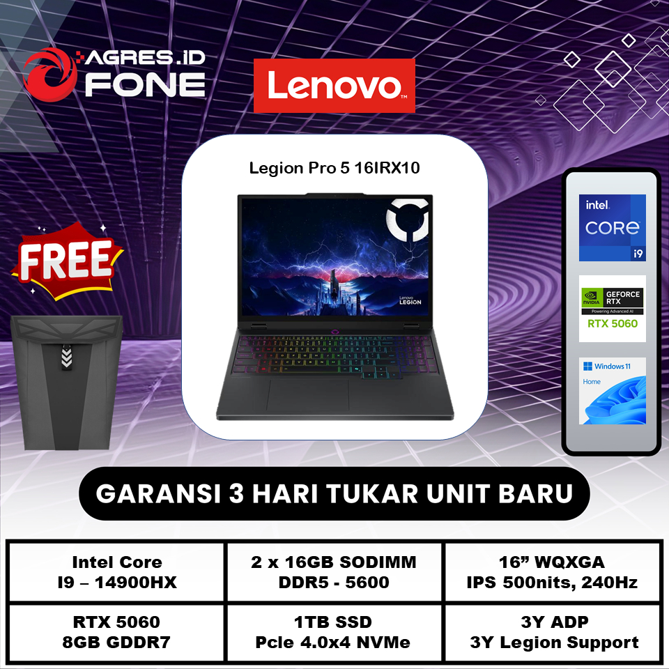 LAPTOP LENOVO LEGION PRO 5 16IRX10 INTEL CORE I9-14900HX 32GB 1TB 16.0 WQXGA