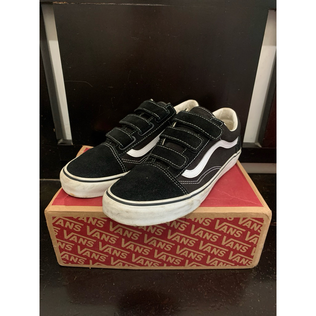 vans oldskool velcro black white (resmi navya)