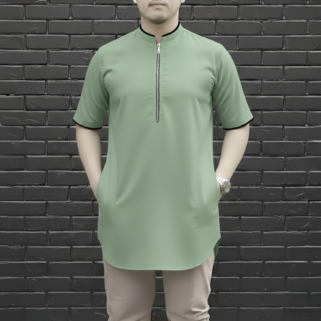 BAJU KOKO LENGAN PENDEK MODEL RESLETING DEPAN