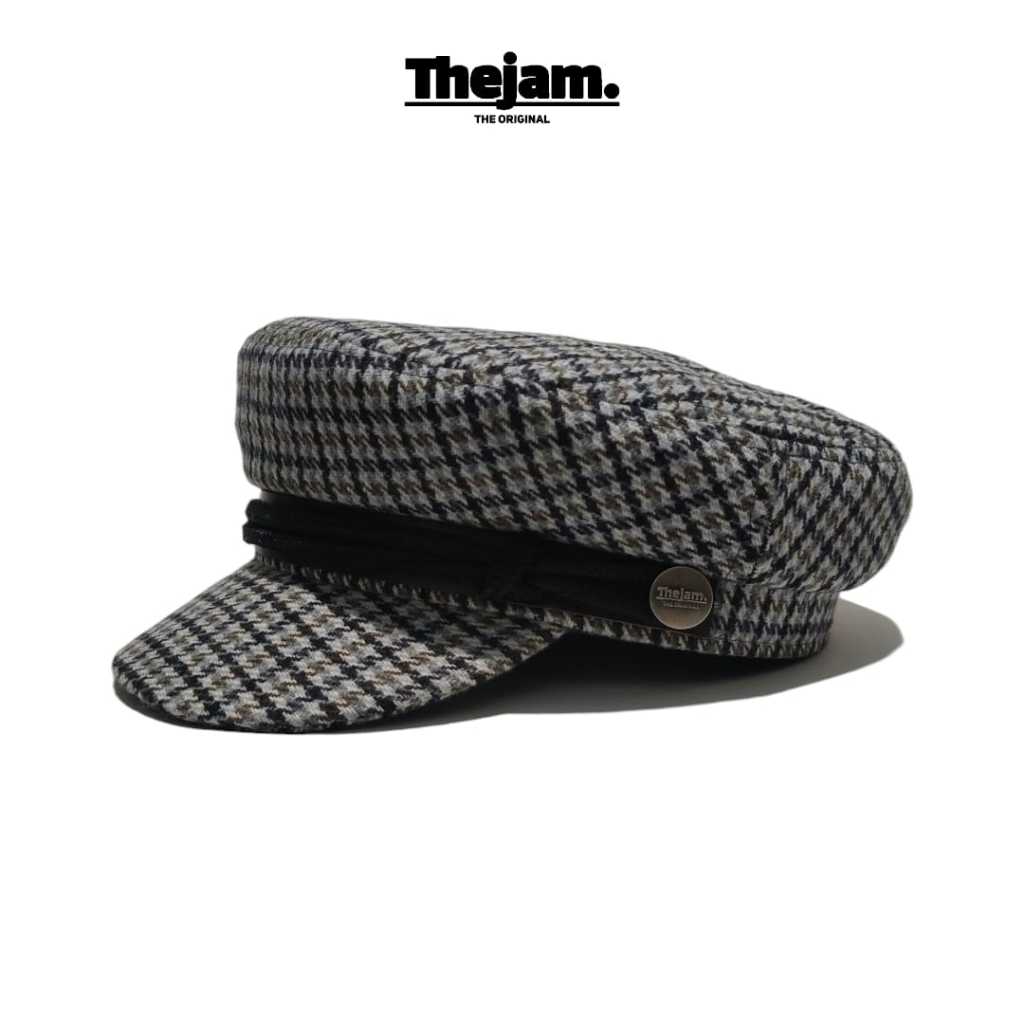 Thejam. Topi Fisherman | Sailor hat wool houndstooth grey | Fiddler cap