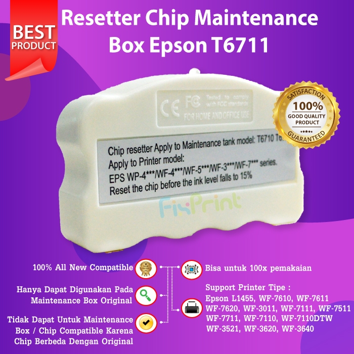 Resetter Chip Maintenance Box Epson T6710 T6711 Printer L1455 WF-7711 WF-7611 WF-7610 WF7611 WF7711 