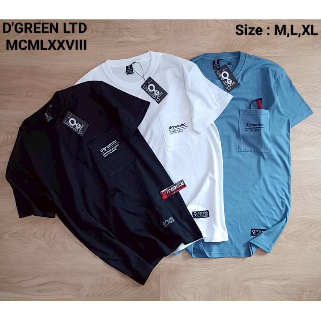 Kaos Polos Saku depan Pria T-shirt Distro lengan pendek baju AtasanPremium  D green/Greenligt kaos d