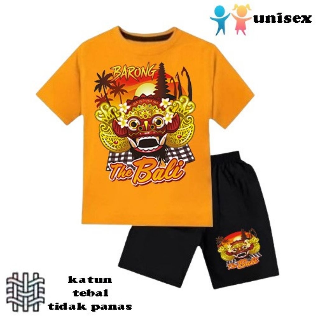 setelan baju anak laki-laki perempuan baju kaos anak laki-laki perempuan motif barong Bali umur 6 bl