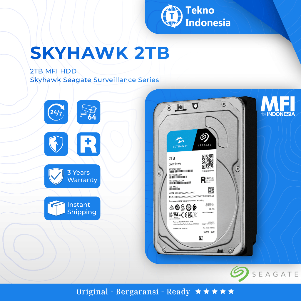 HARDDISK SEAGATE SKYHAWK CCTV HDD 2TB - MFI GARANSI RESMI INDONESIA