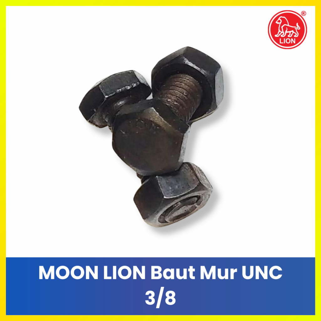 Eceran Moon Lion Baut Mur Hitam 3/8 Inch UNC T16 Berbagai Ukuran Kunci 13 Drat Kasar