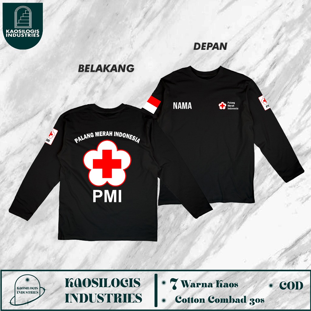 Kaos Lengan Panjang PMI PMR Custom NAMA ATAU NAMA SEKOLAH Kaos PMI Lengan Panjang Kaos Hari Palang M