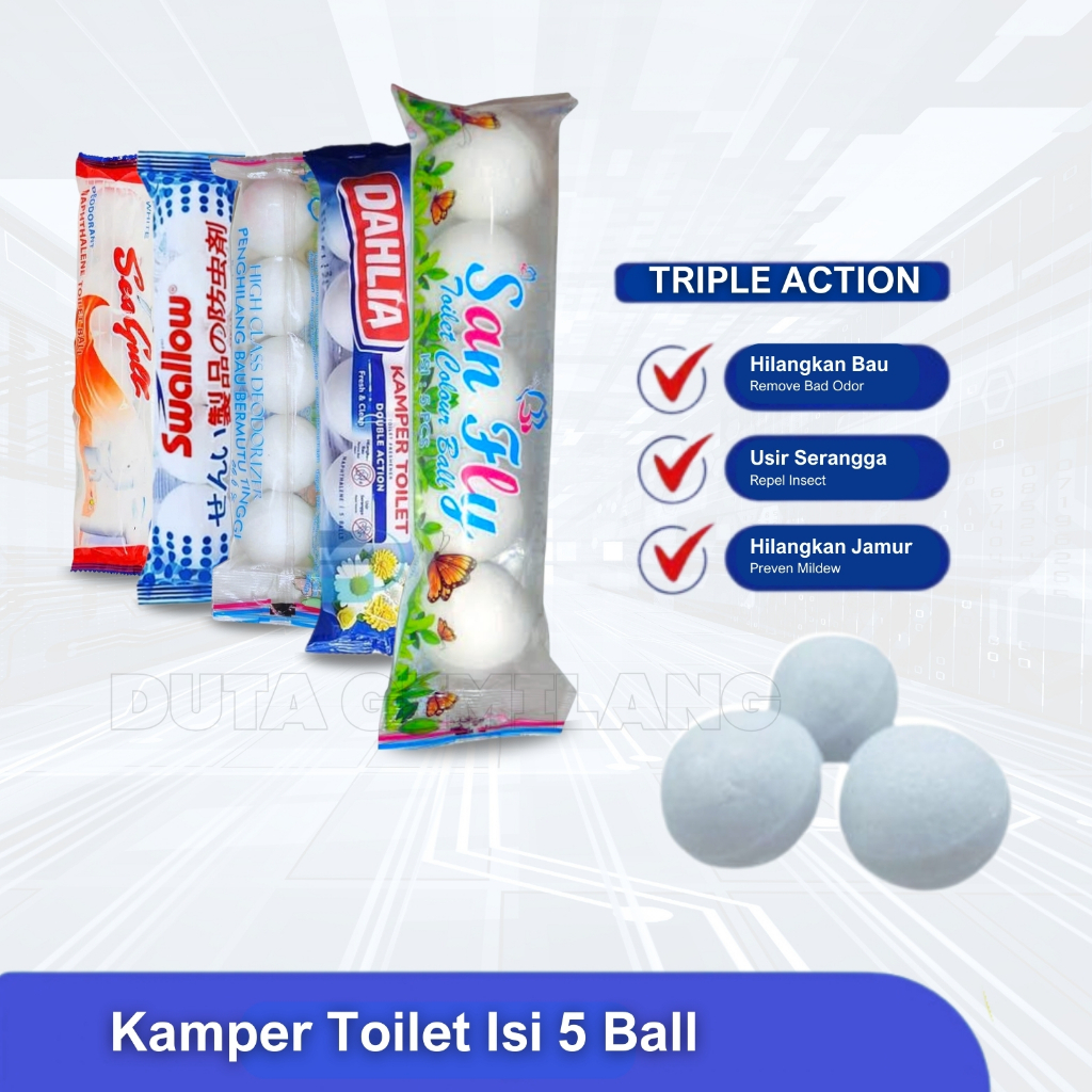 Kamper Toilet Ball isi 5pcs / Kapur Barus Besar Bulat / Kamper Baju / Kamper Toilet / Multifungsi / 